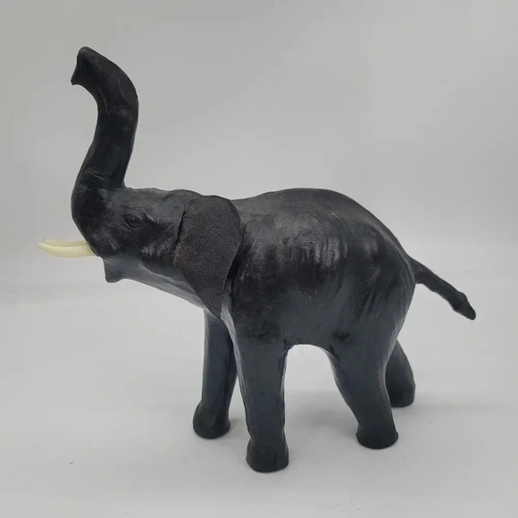Leather Wrapped Elephant Figure Trunk Up Wildlife Vintage Collectible Handmade - Picture 5 of 13
